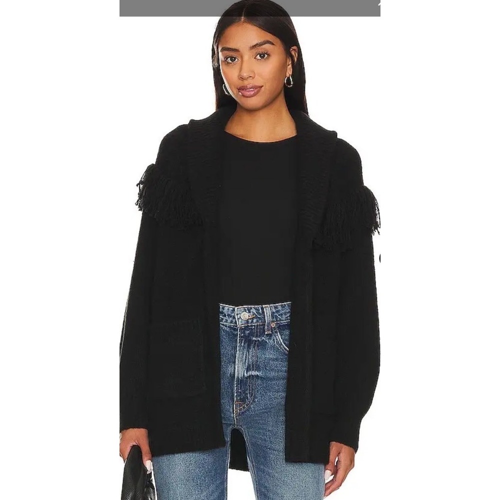SAYLOR Janey Cardigan‎ Fringe Accent Black Wool Blend Women's Medium